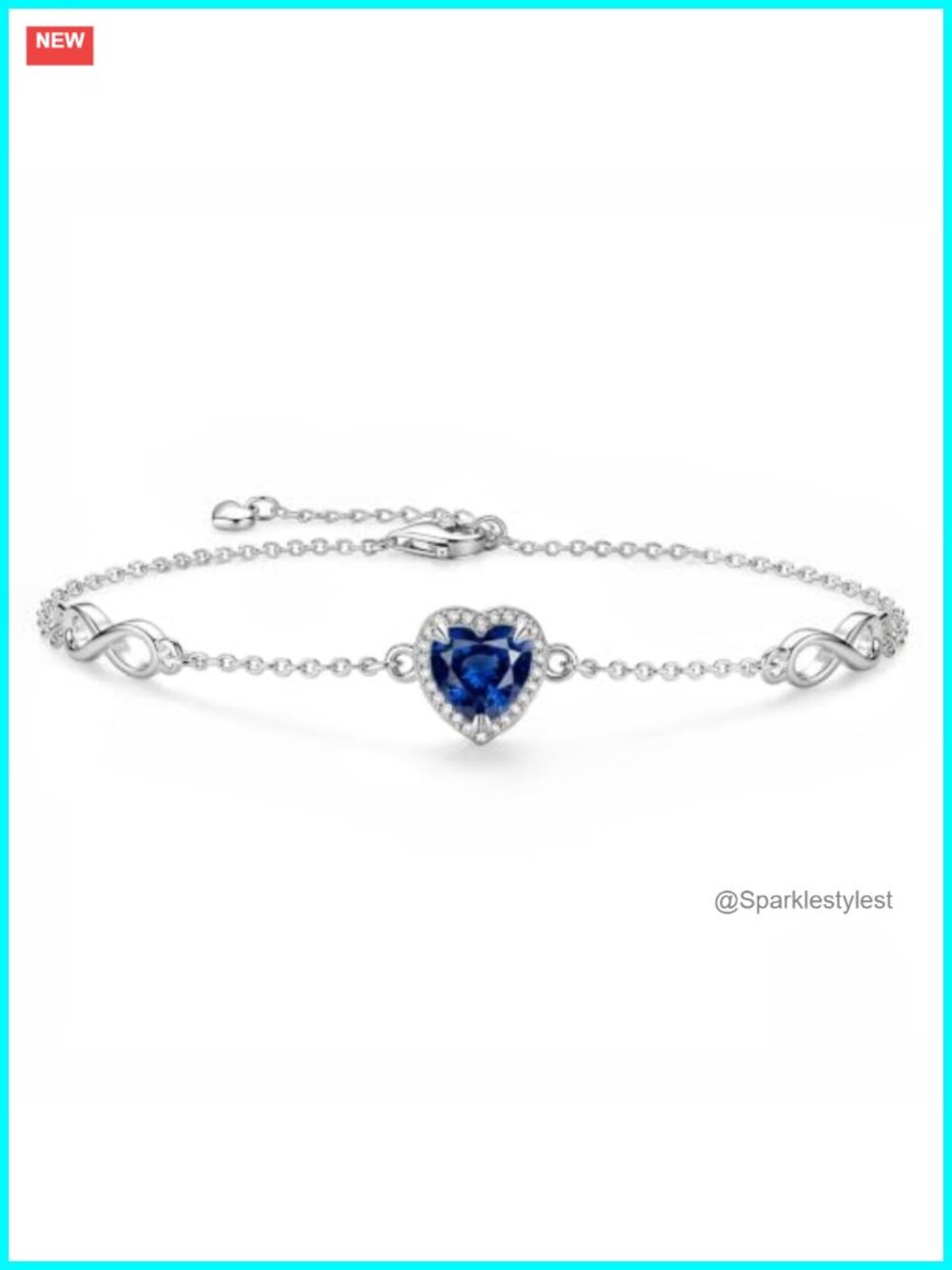 Infinity Knot Heart Birthstone Link Charm Bracelet Platinum Plated Silver